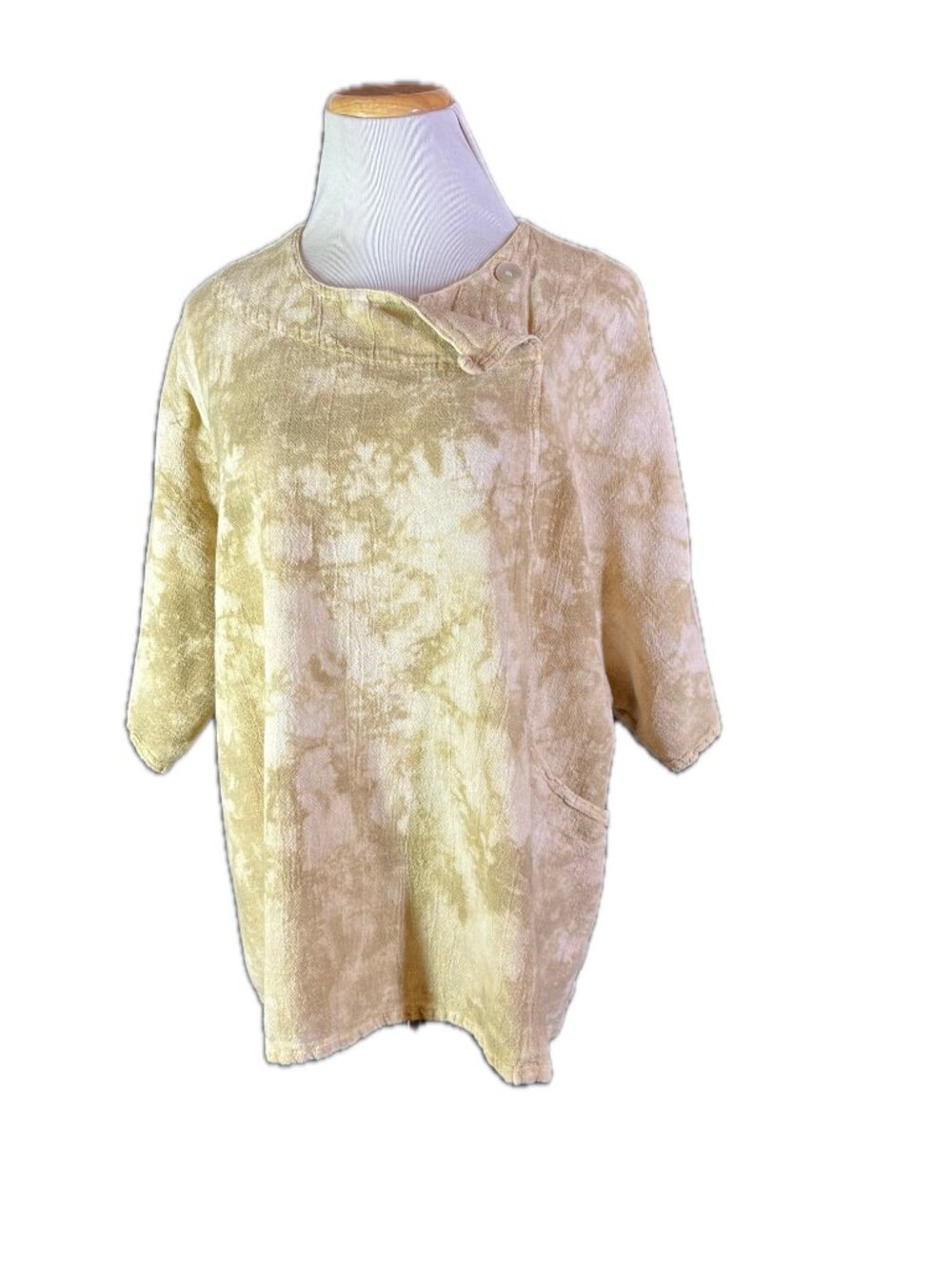 Oh My Gauze! Size OS? Short Sleeve Mottled Top Cotton Button Collar *Flaw